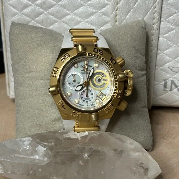 Invicta Subaqua Noma IV Lady 0535 Swiss Quartz Gold & Silver Watch Chronograph - Picture 2 of 11